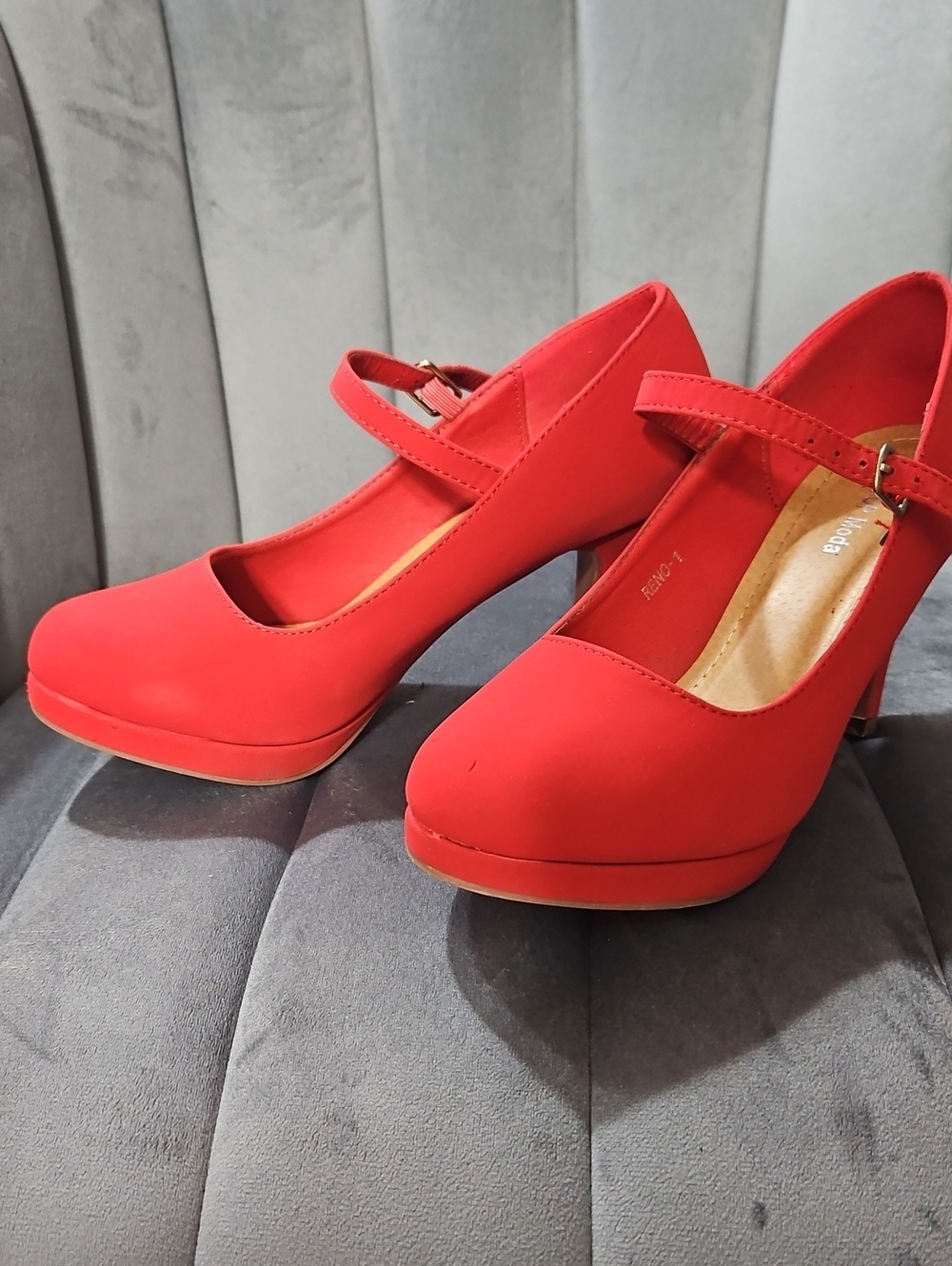 Classic Red Mary Jane Platform Heels with Ankle Strap